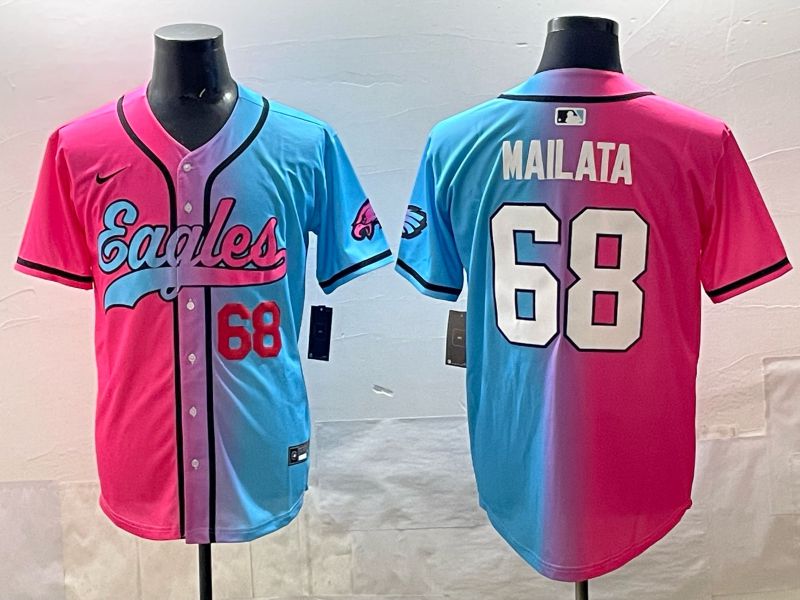 Men 2025 Philadelphia Eagles #68 Mailata Blue pink Nike Limited NFL Jersey style 03